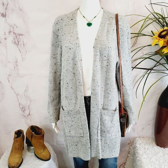 Madewell open front speckled soft knit grey cardigan - Picture 5 of 8